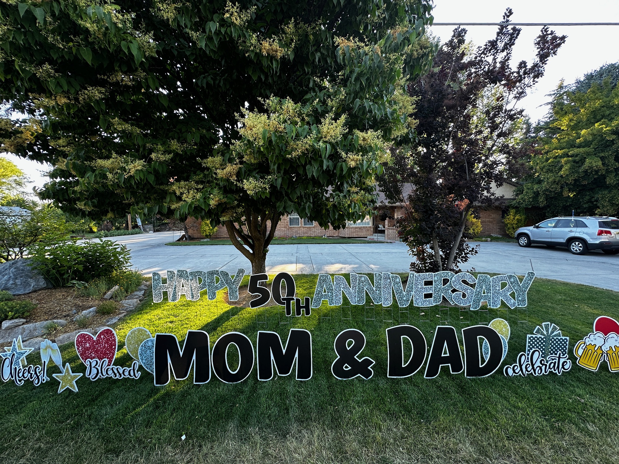 Yard card display celebration in Boise Idaho