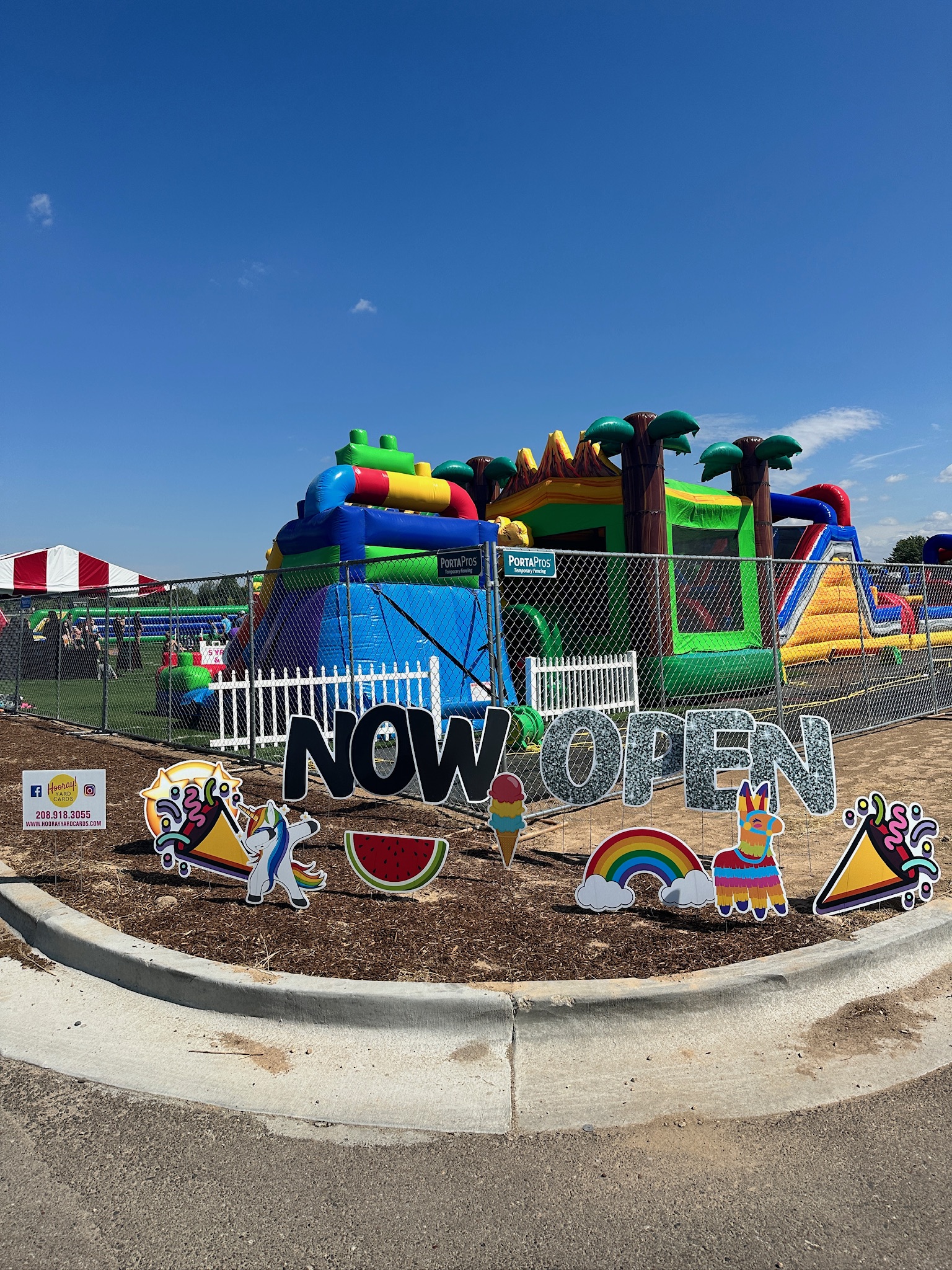 Now Open grand opening bounce house business yard card display in Boise Idaho