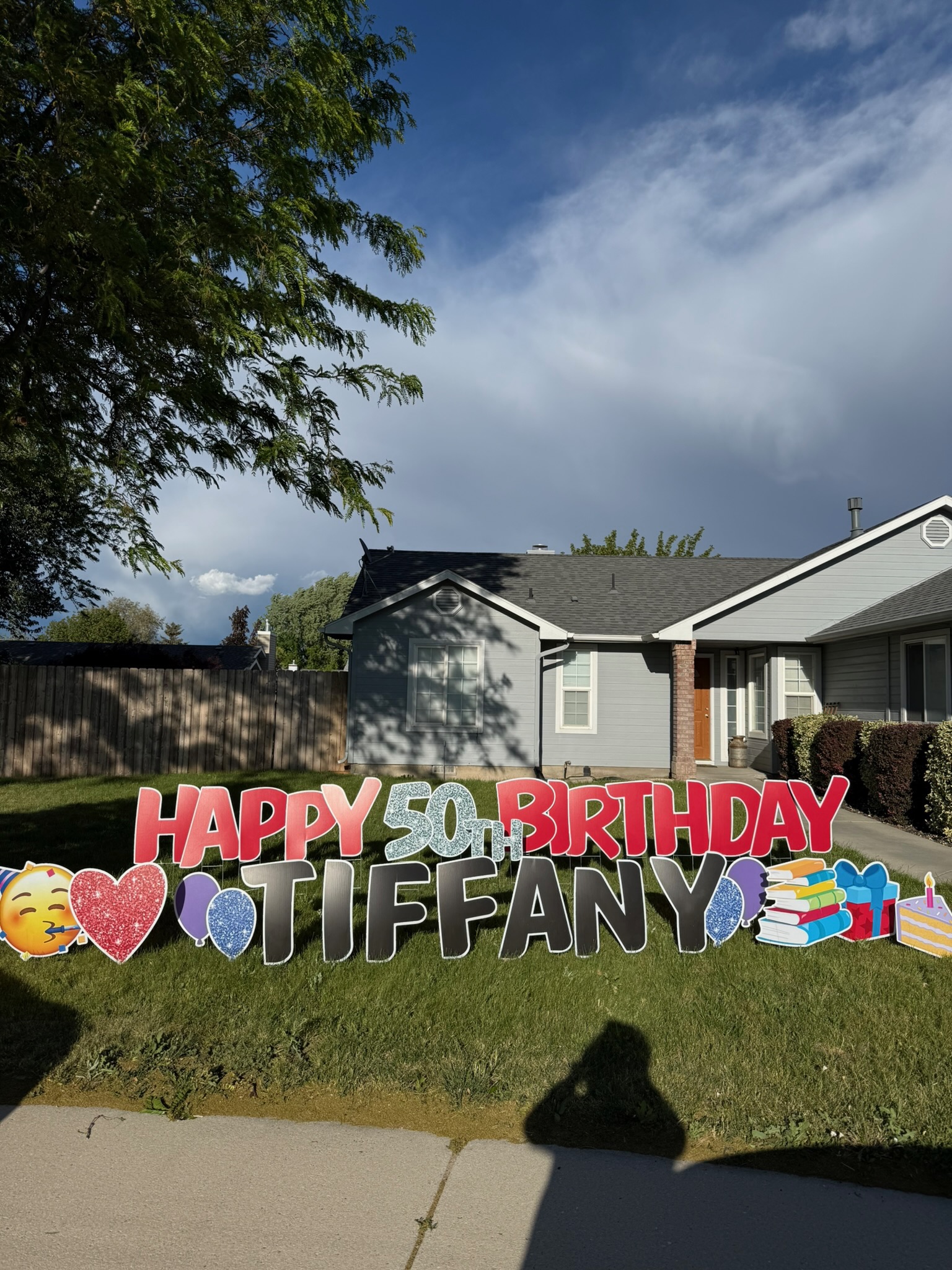 Happy 50th Birthday Tiffany yard card display with elegant lettering and celebration art in Boise Idaho